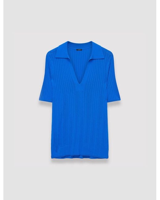 Joseph Blue Viscose Ribbed Knitted Polo Top