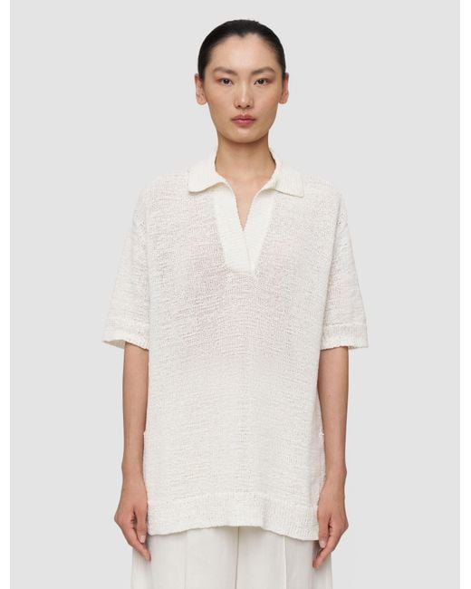 Joseph White Rian Open Cotton Knit Polo Top