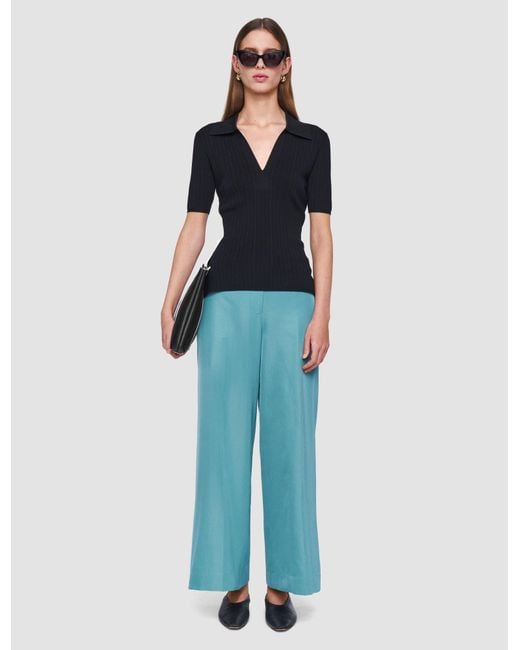 Joseph Black Viscose Rib Knit Polo Top