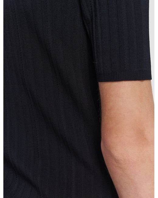 Joseph Black Viscose Rib Knit Polo Top