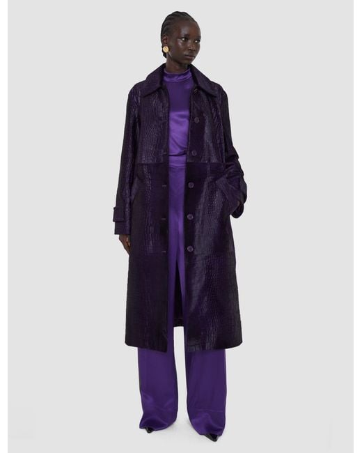 Joseph Blue Auger Embossed Croc Calf Hair Coat