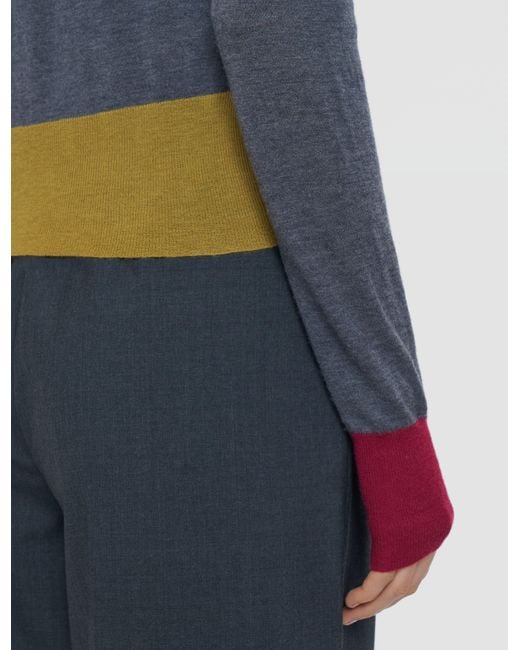 Joseph Blue Overlay Cashair Mock Neck Jumper