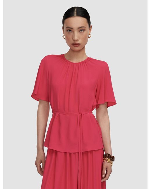 Joseph Red Libby Silk Blend Crepe Top