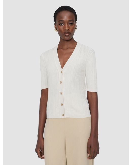 Joseph White Sens Silk Cotton Rib Short Sleeve Cardigan