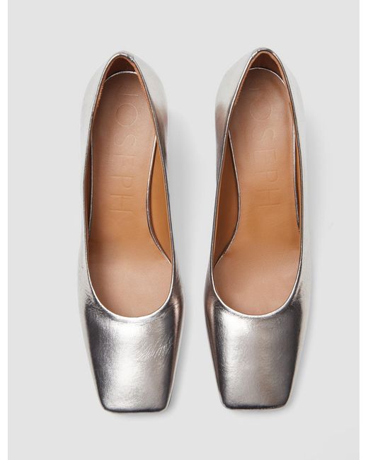 Joseph White Heeled Metallic Leather Shoes