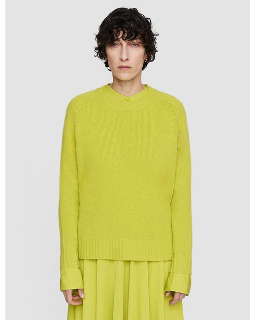 Pull col rond en cachemire ajouré Joseph en coloris Yellow