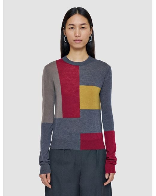 Joseph Blue Overlay Cashair Round Neck Jumper