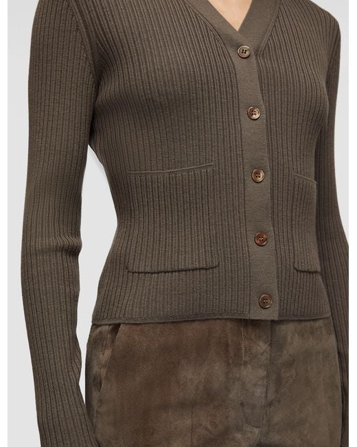 Cardigan En Maille De Laine Mérinos Côtelée Joseph en coloris Natural