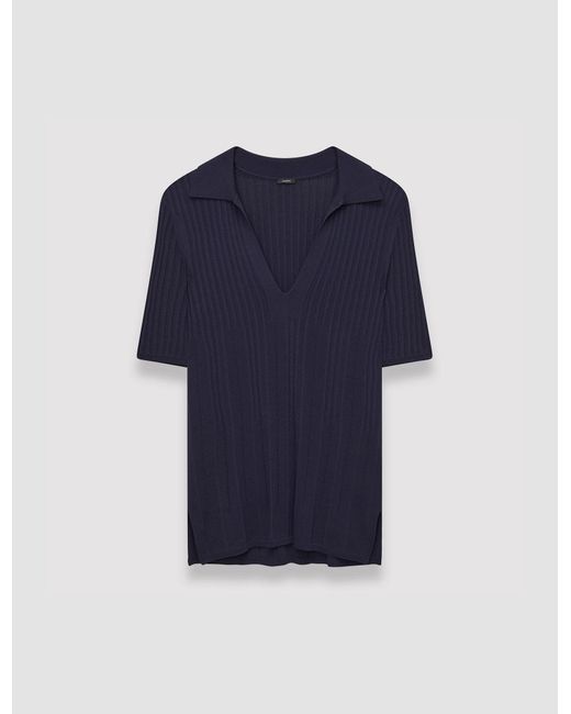 Joseph Blue Viscose Ribbed Knitted Polo Top