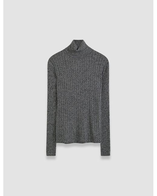 Joseph Gray Ribbed Cable Knit High Neck Jumper