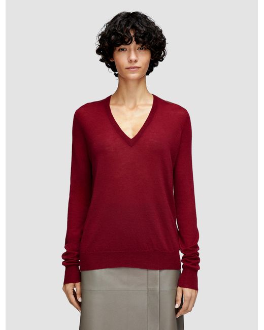Joseph Red Cashair V Neck Jumper