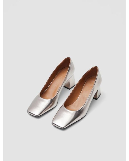 Joseph White Heeled Metallic Leather Shoes