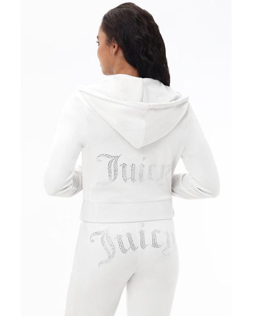 Juicy Couture Women's White Custom Zodiac Og Big Bling Velour Hoodie