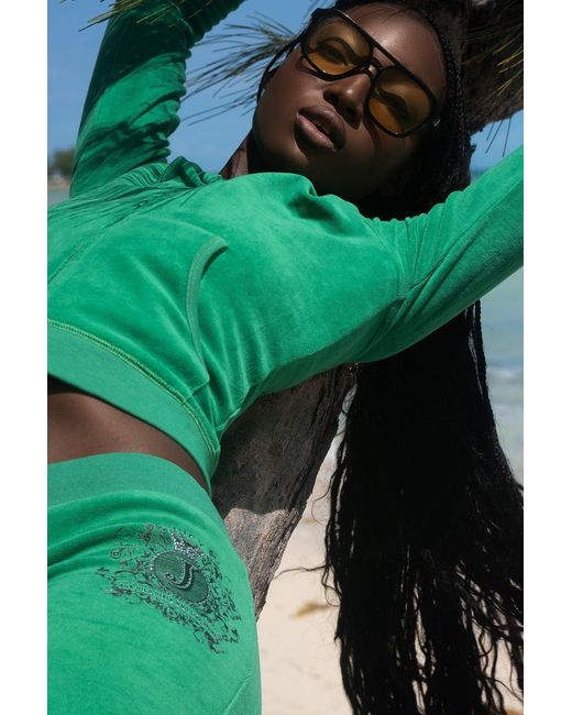 Juicy Couture Green Heritage Graphic Cotton Velour Track Pants