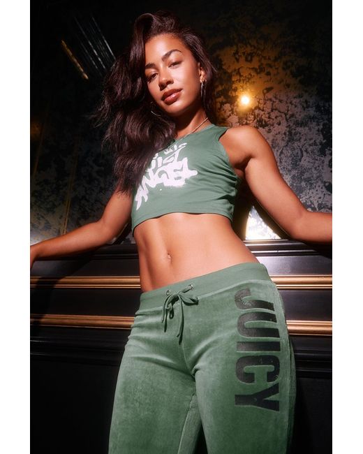 Juicy Couture Green Rebel Without Couture Heritage Cotton Velour Track Pants