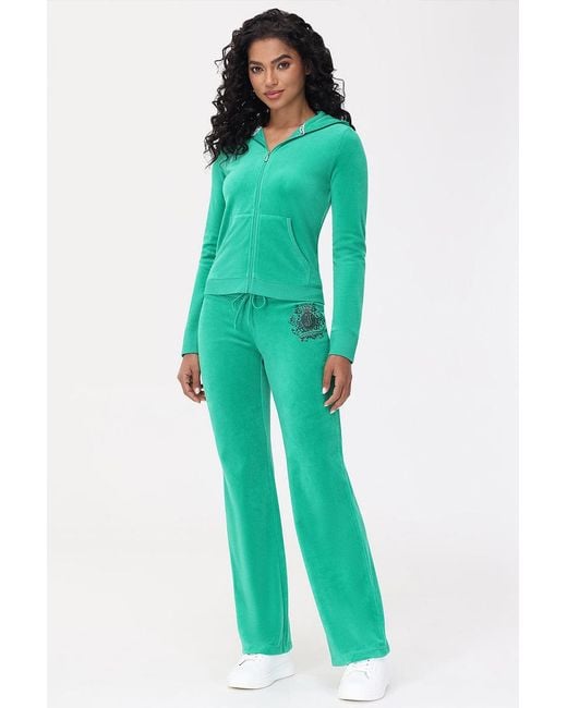 Juicy Couture Green Heritage Graphic Cotton Velour Track Pants