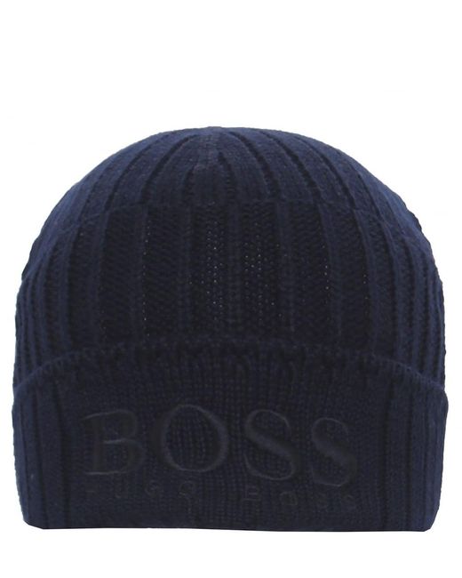 BOSS Blue Virgin Wool Blend Fenno Beanie Hat for men