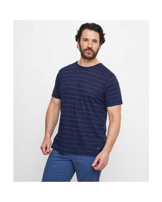Hackett Blue Linen Striped T-shirt for men