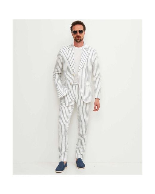 Hackett White Linen Cotton Summer Stripe Trousers for men