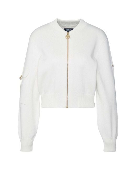 Barbour White Knitted Priya Bomber Jacket