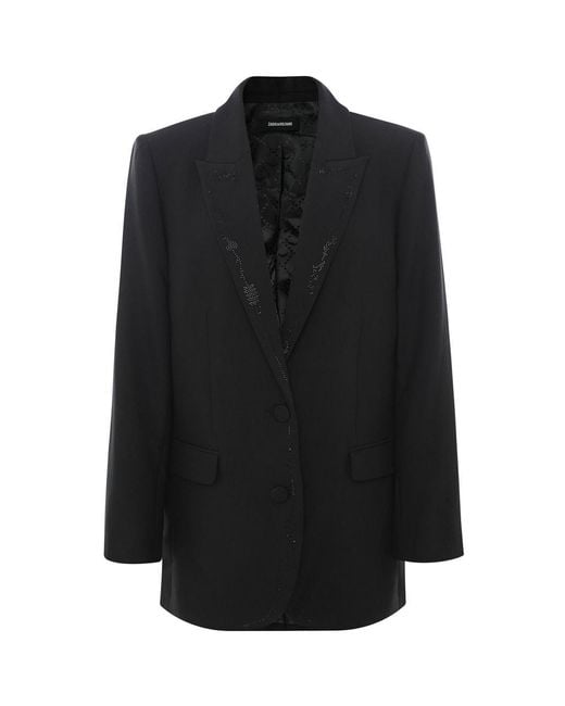 Zadig & Voltaire Black Viva Tailored Rhinestone Blazer