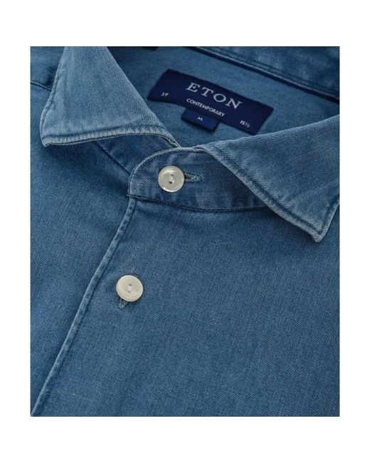 Eton of Sweden Blue Contemporary Fit Stretch Denim Shirt for men