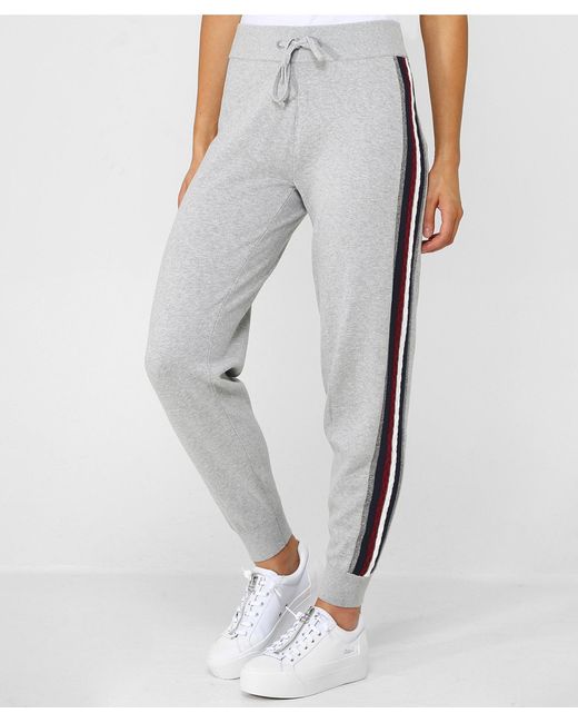 tommy hilfiger authentic cuffed lounge joggers side logo taping in grey marl