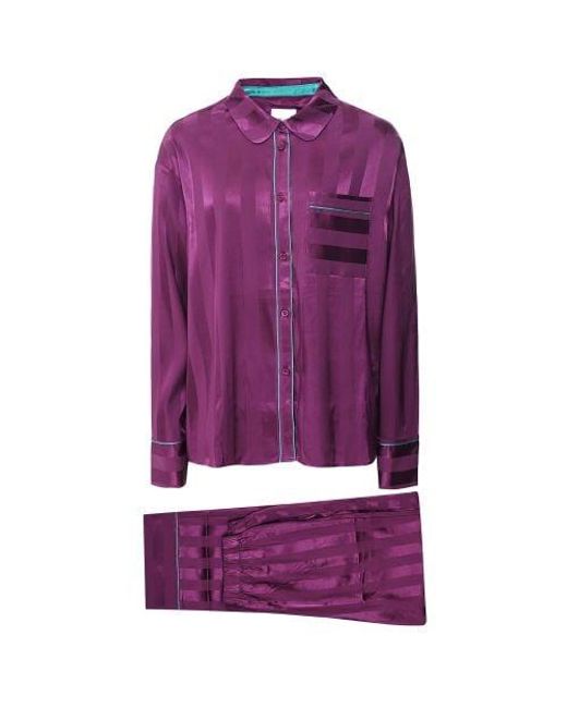 Chelsea Peers Purple Satin Jacquard Stripe Long Pyjamas