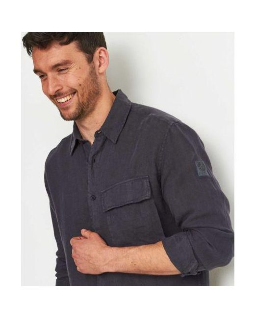 Belstaff Blue Garment Dyed Linen Scale Shirt for men