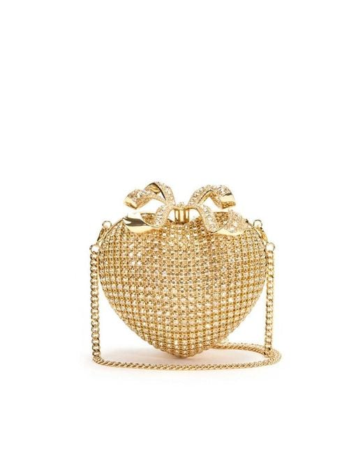Self-Portrait Metallic Gold Crystal Heart Clutch