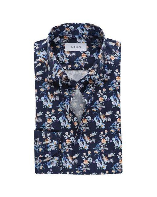 Eton of Sweden Blue Slim Fit Floral Shirt for men