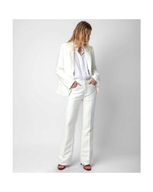 Zadig & Voltaire White Linen Flared Pistol Trousers