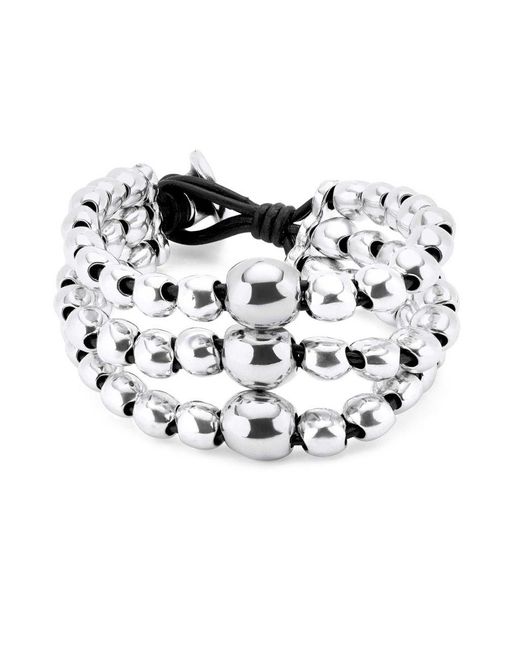 Uno De 50 Black Three Strand Beaded Leather Bracelet