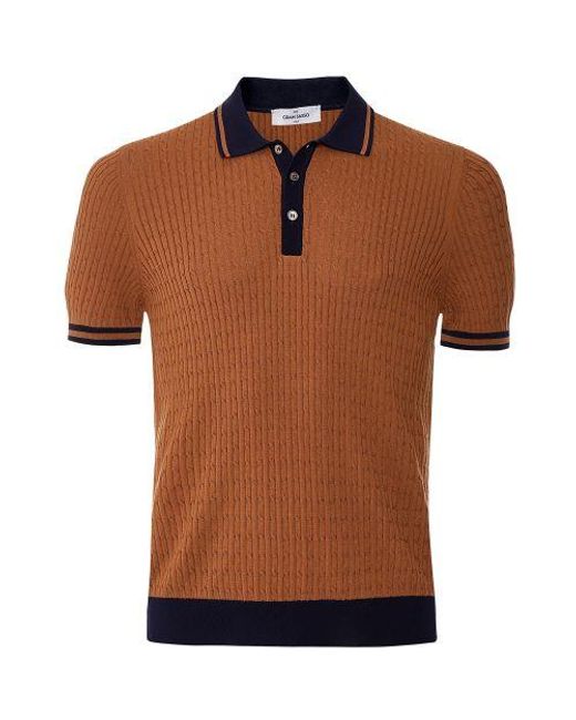 Gran Sasso Brown Knitted Contrast Trim Polo Shirt for men