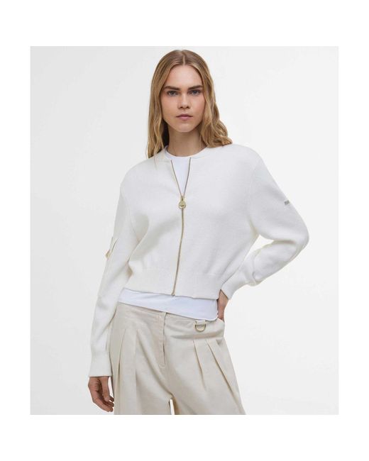 Barbour White Knitted Priya Bomber Jacket