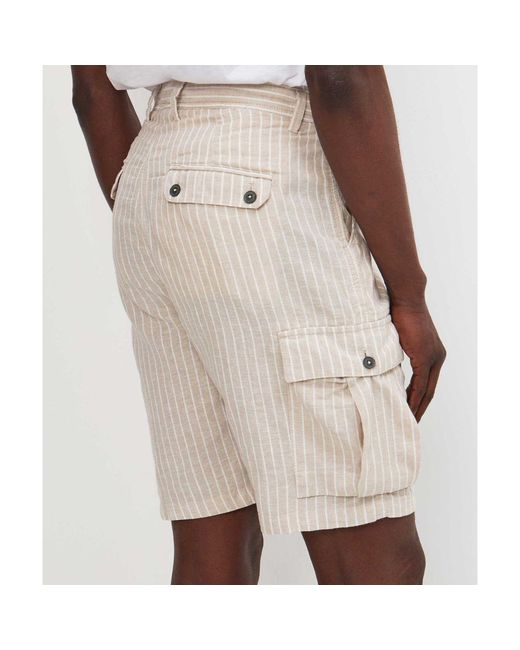 Sseinse Natural Linen Cotton Striped Cargo Shorts for men