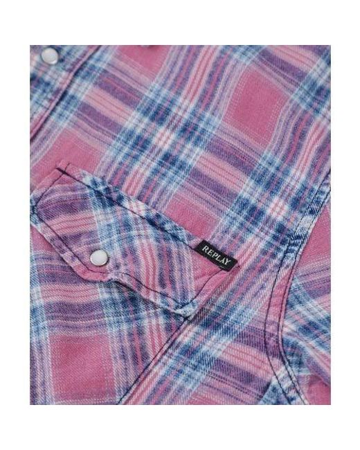 Replay Purple Check Pocket Shirt for men