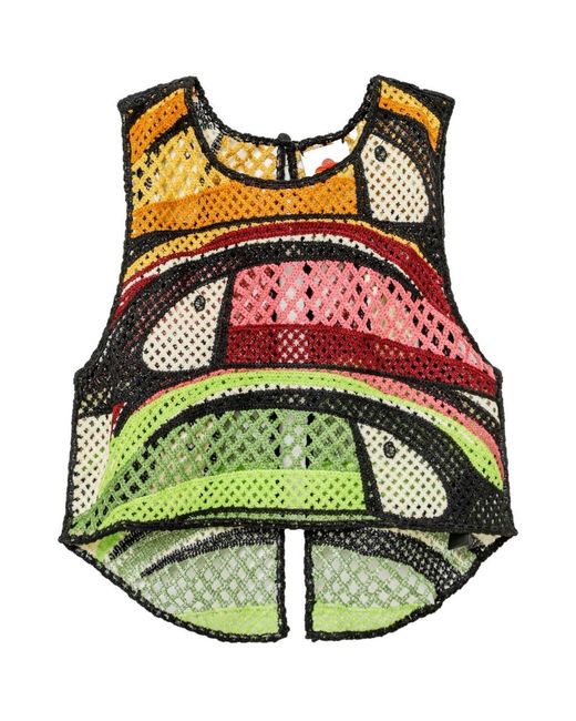 Farm Rio Red Toucan Tree Crochet Top
