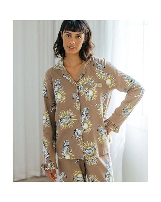 Chelsea Peers Natural Celestial Zebra Frill Long Pyjama Set