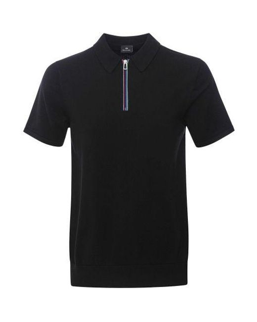Paul Smith Black Knitted Zip Polo Shirt for men