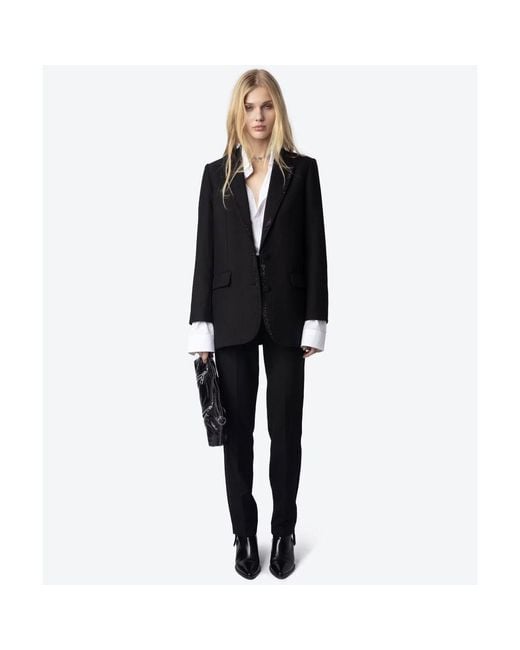 Zadig & Voltaire Black Viva Tailored Rhinestone Blazer