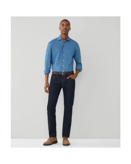 Hackett Blue Slim Fit Linen Houndstooth Shirt for men