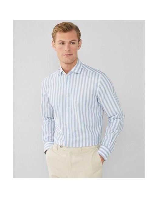 Hackett Blue Cotton Linen Striped Shirt for men