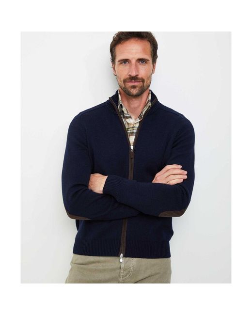 Gran Sasso Blue Merino Wool Zip Patch Cardigan for men