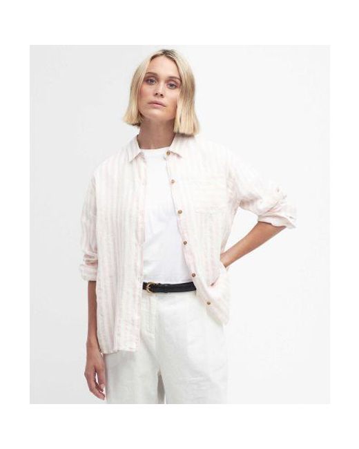 Barbour White Annie Striped Linen Shirt