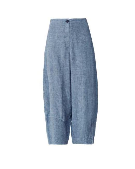 Oska Blue Cropped Linen Trousers