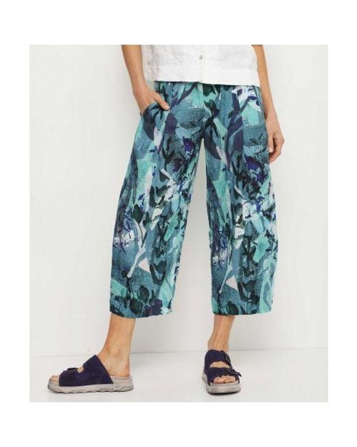 Oska Blue Botanical Print Linen Trousers