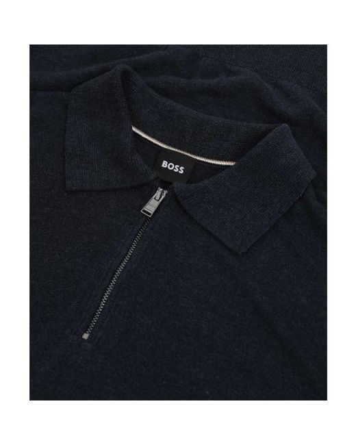 Boss Blue Linen Knit Trieste Polo Shirt for men