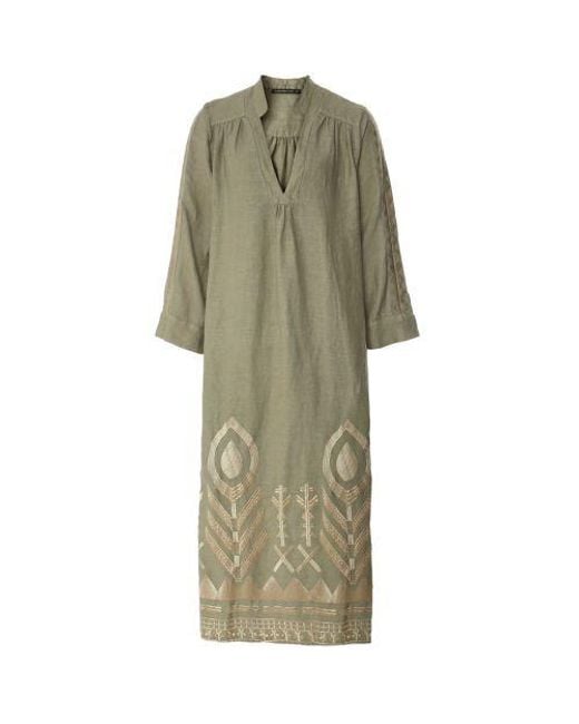 Greek Archaic Kori Natural Linen Feather Midi Dress