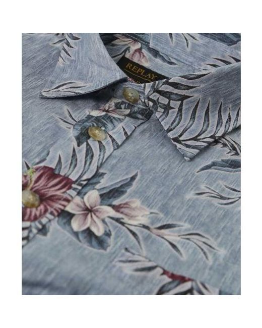 Replay Blue Short Sleeve Floral Shirt for men
